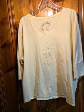 Sun Bay Embroidered Pineapple Yellow V-Neck Top